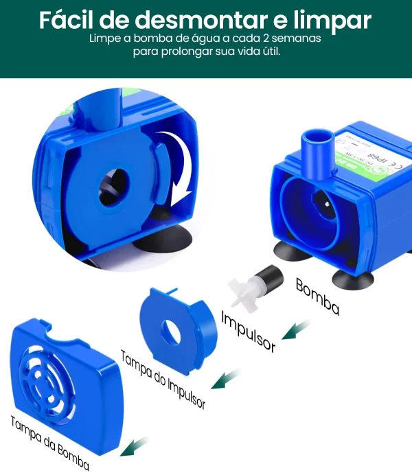 Newpet Mini bomba submersível DC 5V 160L/H 1,5W Bomba de água USB ultra-silenciosa para animais de estimação Bomba de água com motor sem escova - Imagem 3