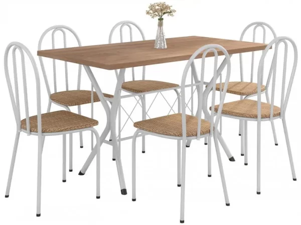 Mesa de Jantar 6 Cadeiras Retangular Branca - Imagem 3