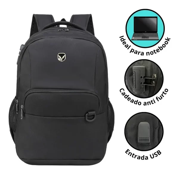Mochila Bolsa Notebook Executiva Anti Furto Roubo Executiva Entrada Cabo Usb - Imagem 2