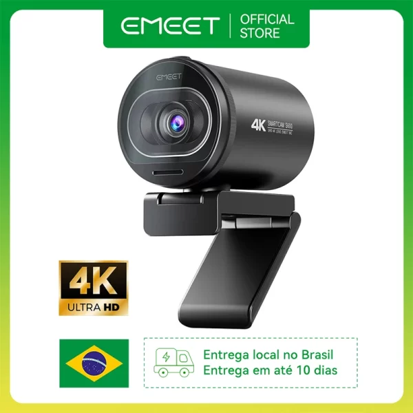 Webcam 4k hd usb câmera web 1080p 60fps rápido autofoco streaming câmera emeet s600 com microfones para chamadas de vídeo/zoom/skype/equipos