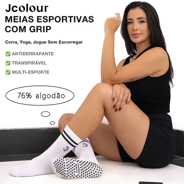 Meias Esportivas Femininas de Algodão Puro Antiderrapantes