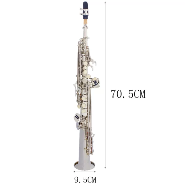 Saxofone soprano prateado bb, instrumento de sopro profissional plano, sax reto de latão com estojo, acessórios para instrumentos musicais - Imagem 3