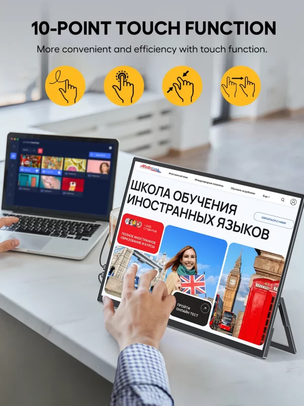 Monitor portátil inteligente com tela sensível ao toque UPERFECT de 18,5 "com estrutura de metal FreeSync 100% sRGB HDR 120 Hz extensor de tela de jogos para switch Xbox PS5 laptop - Imagem 3