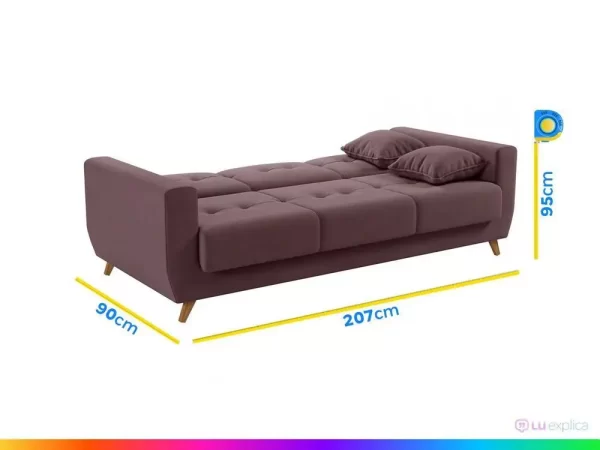 Sofá-cama Casal 3 Lugares com Baú Reclinável Veludo Matrix Pâmela - Imagem 6