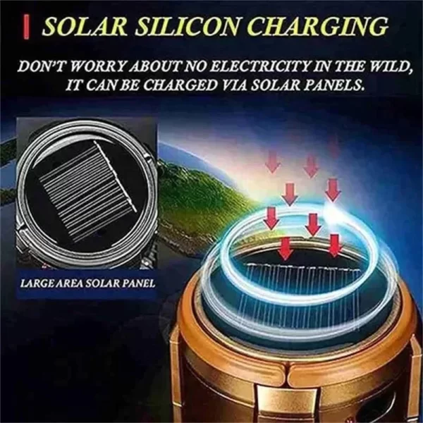 Alta potência led luz solar portátil luz de acampamento ventilador elétrico energia solar pendurado tenda lâmpada recarregável ao ar livre lâmpada de emergência - Imagem 5