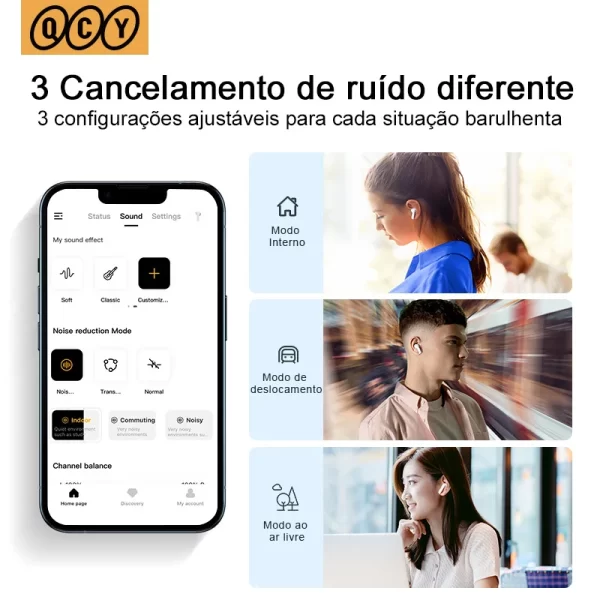 QCY HT05 ANC fone de ouvido sem fio 40dB cancelamento de ruído Bluetooth 5.2 fone de ouvido 6 microfone ENC HD chamada TWS fones de ouvido modo de transparência - Imagem 3