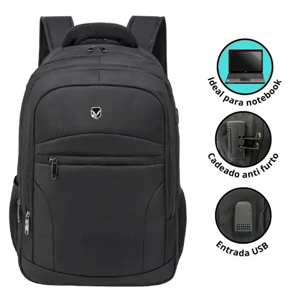 Mochila Notebook Executiva Anti Furto com Cadeado e USB - Imagem 2