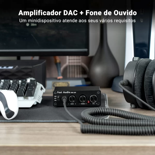 Fosi áudio mini estéreo usb gaming dac & amplificador de fone de ouvido adaptador conversor de áudio para casa/desktop alimentado/alto-falantes ativos - Imagem 4