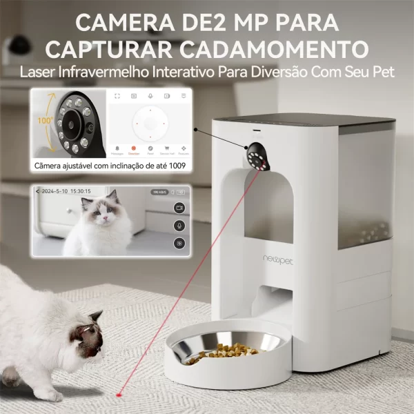 Newpet 4L Alimentador inteligente de grande capacidade para animais de estimação com câmera e dispensador automático de alimentos para gatos Alimentador remoto com APP de tempo quantitativo - Imagem 4