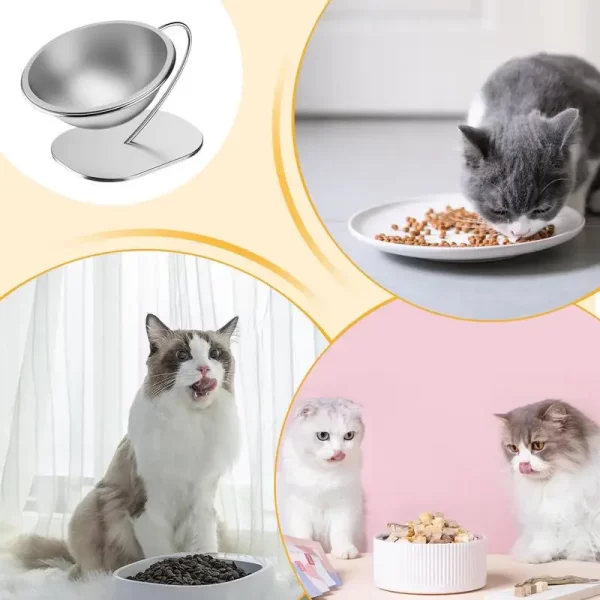 Prato elevado para gatos, recipiente de comida para cães de aço inoxidável, tigela levantada para animais de estimação com base estável, acessórios de alimentação para gatos pequenos a médios - Imagem 4