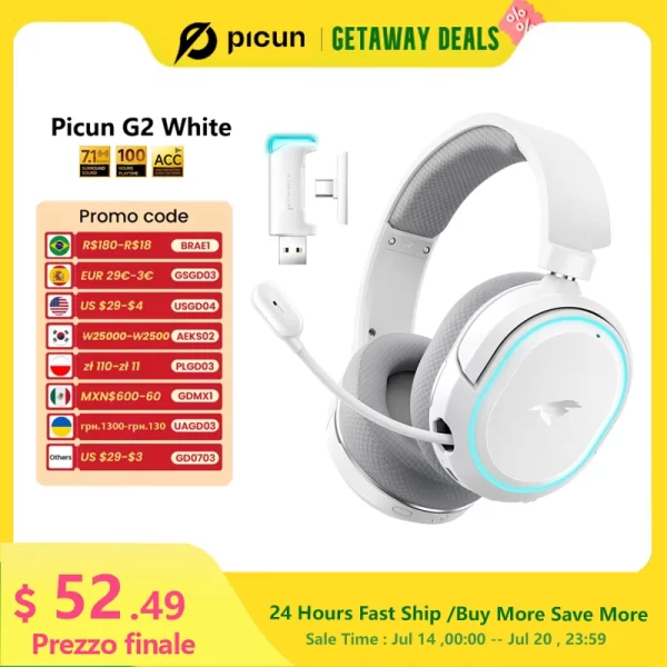 Picun g2 2.4ghz bluetooth sem fio gaming headset para pc ps4 ps5 telefone interruptor 5ms baixa latência 7.1 surround com fio fone de ouvido enc microfone