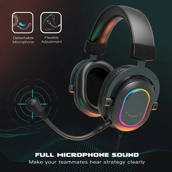 Fone de ouvido para jogos USB FIFINE com som surround 7.1/controle de linha/modo 3EQ, fone de ouvido RGB com microfone, plug and play, para PC/PS5 -H6 - Imagem 3