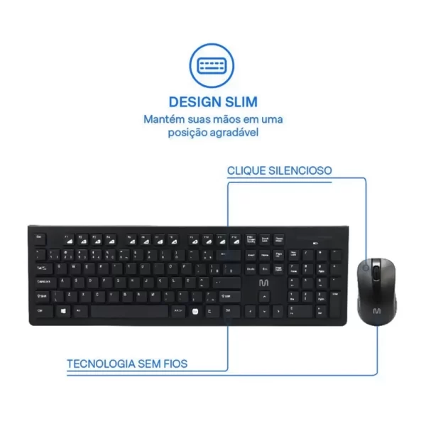 Combo Teclado e Mouse Sem Fio Multilaser Slim USB - TC212 - Imagem 4