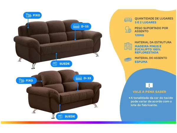 Conjunto de Sofás 2 e 3 Lugares Marselha Linoforte - Imagem 2
