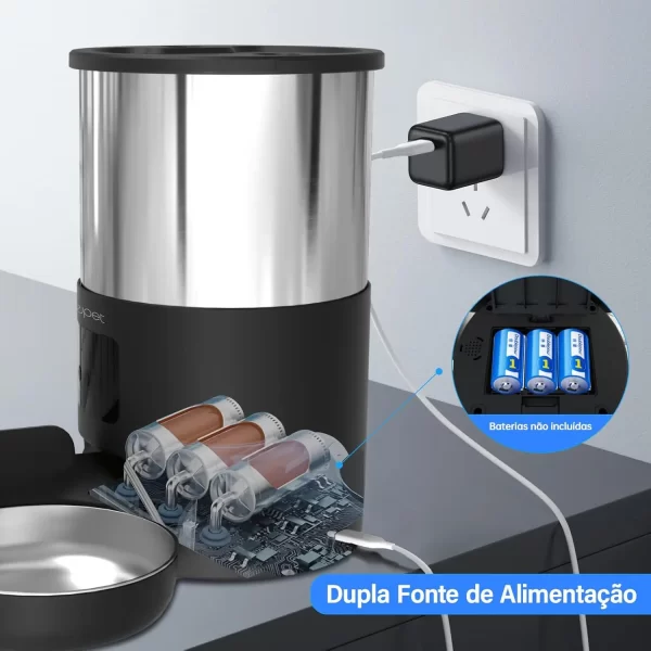 Newpet Alimentador temporizado para gatos 5L APP inteligente Comedouro para gatos em aço inoxidável Dispensador automático de alimentação remota de refeição dupla para gatos e cães - Imagem 5
