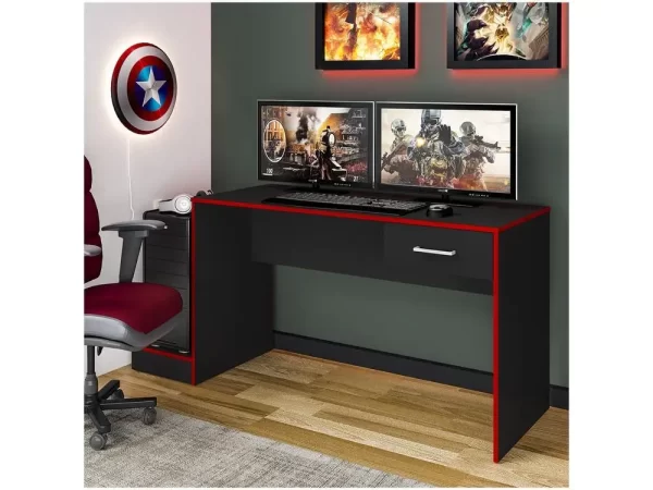 Mesa Gamer Artely Preto e Vermelho 1 Gaveta - Imagem 2