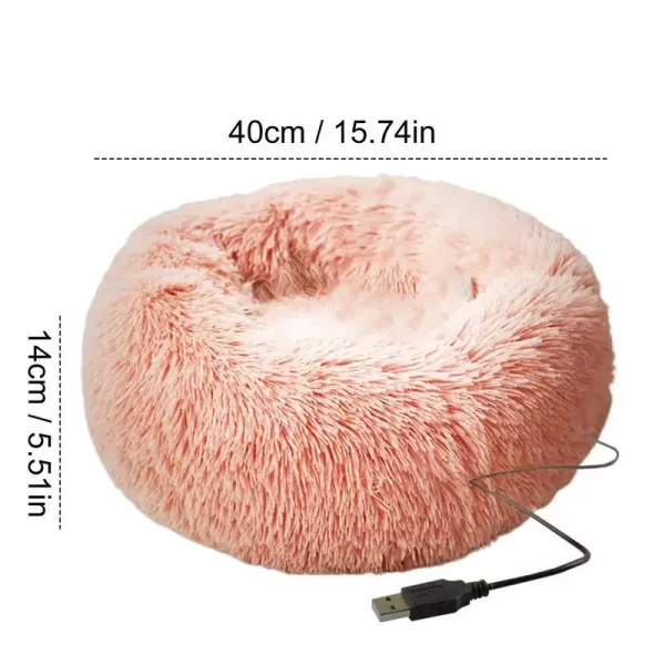 Cama redonda para cães, camas macias de pelúcia para animais de estimação, aquecimento usb, donut, camas redondas para cães e gatos, casa confortável, acessórios para animais de estimação - Imagem 6