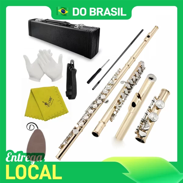 Do brasil slade 16 c-slot buracos flauta roxo/preto flauta profissional iniciante estudante flauta com caixa luvas kit de limpeza - Imagem 3