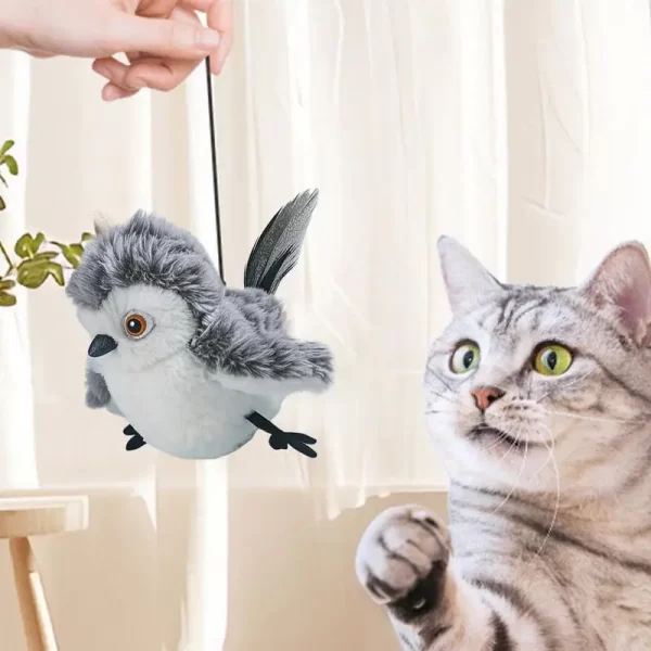 Chirping pássaro gato brinquedo toque ativado interativo gato exercício brinquedos gato brinquedo com som e pena brinquedo de gato automático para interior - Imagem 4