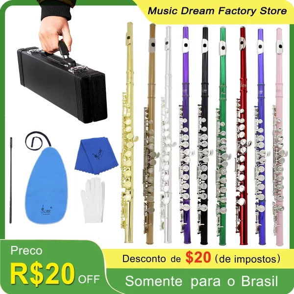 SLADE Flauta Multicolorida com Slot C Buraco Fechado 16 Flauta Chave para Estudantes Iniciantes Instrumento de Flauta com Caixa Luvas Kit de Limpeza