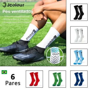 Meias Esportivas Multicoloridas Antiderrapantes para Futebol e Ciclismo