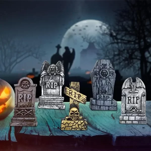 Halloween lápide estátuas de resina em miniatura lápide resina estátua decorações mini decorações para ornamentos de aquário ao ar livre - Imagem 2