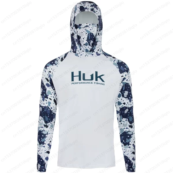 Huk upf 50 + manga longa com capuz capa facial camisas de pesca moletom de secagem rápida respirável proteção uv camisas de pesca masculinas - Imagem 6