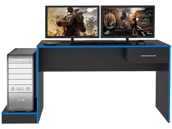 Mesa Gamer Artely Preto e Azul 1 Gaveta - Imagem 5