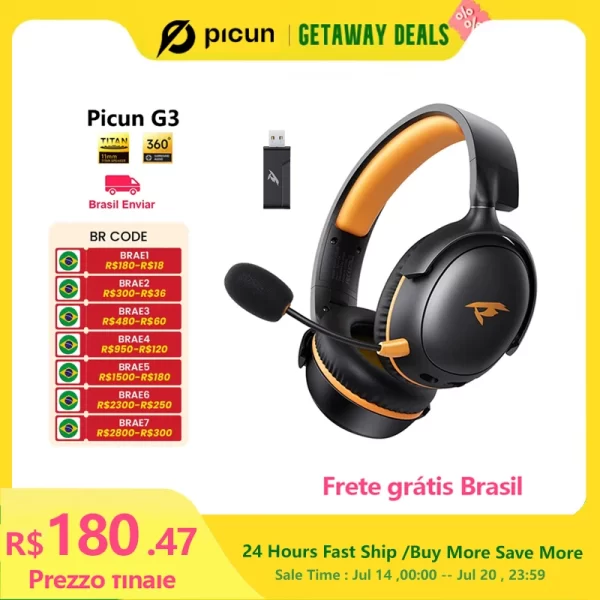 Picun g3 gaming fone de ouvido sem fio com microfone over-ear fones de ouvido bluetooth 5.4 40mm driver 2.4g/sem fio/cabo fones de ouvido usb 65h