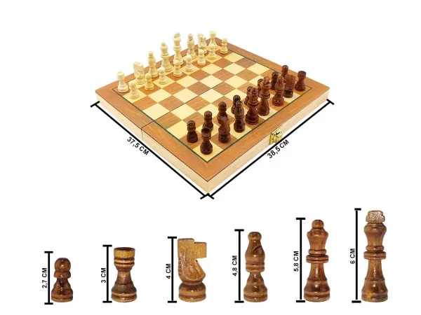 Jogo de Xadrez e Dama Caixa Tabuleiro de Madeira Dobrável 2 em 1 Grande 37,5x38,5cm Hoyle Games