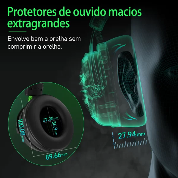 fone gamer EKSA E5000 Pro fone de ouvido gamer Gaming Auscultadores para PC/PS4/Xbox/Switch, 7.1 Wired Headset Gamer com microfone ENC, USB/Tipo C/Cabo destacável de 3,5mm - Imagem 6