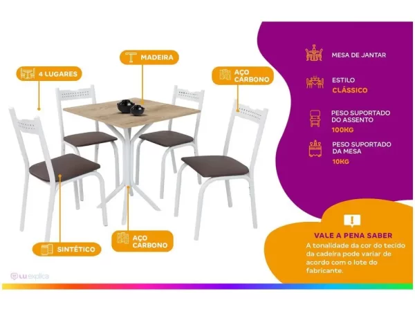 Mesa de Jantar 4 Cadeiras Quadrada - Imagem 2