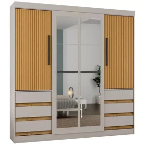 Guarda-Roupa Casal com Espelho 4 Portas e 6 Gavetas Sofia