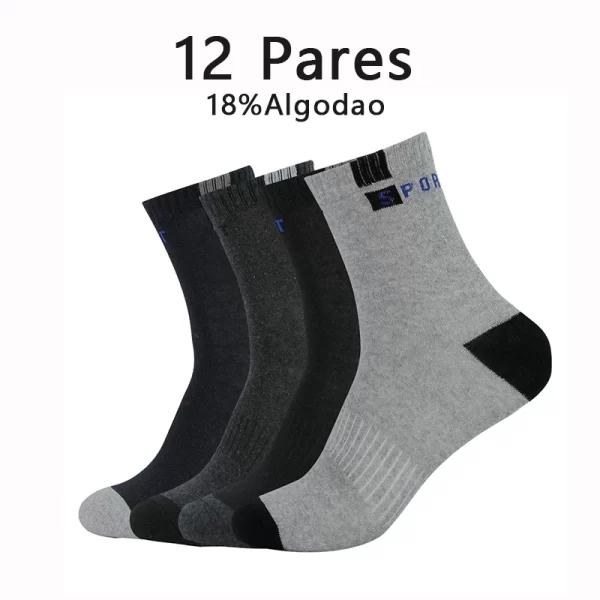 Meias Masculinas de Algodão Respiráveis - Kit com 12 Pares