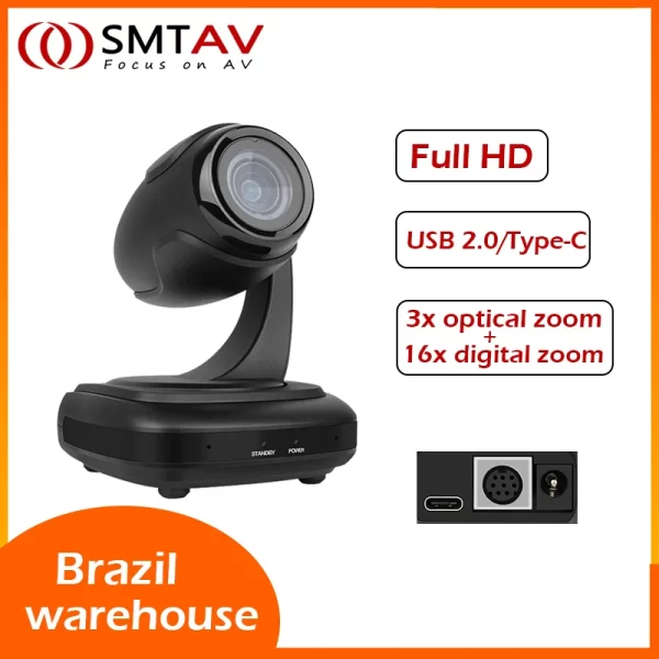 SMTAV AI Tracking USB2.0 1080P 3X Zoom óptico Câmera PTZ de transmissão ao vivo para transmissão de conferências, eventos, igreja