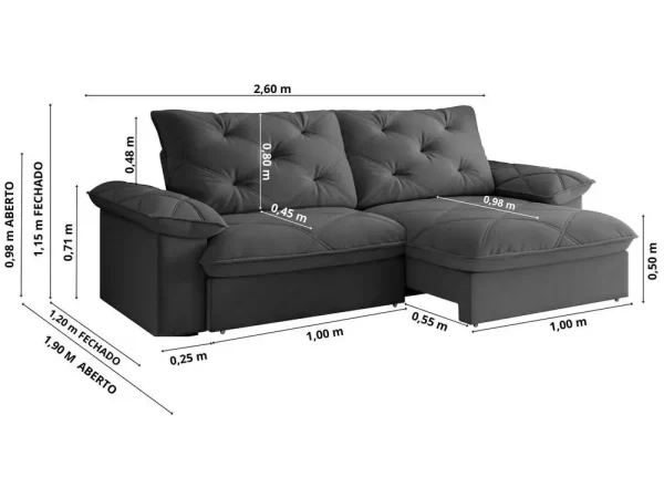 Sofá 4 Lugares Retrátil Reclinável Slim Amsterdã Besthouse - Imagem 3