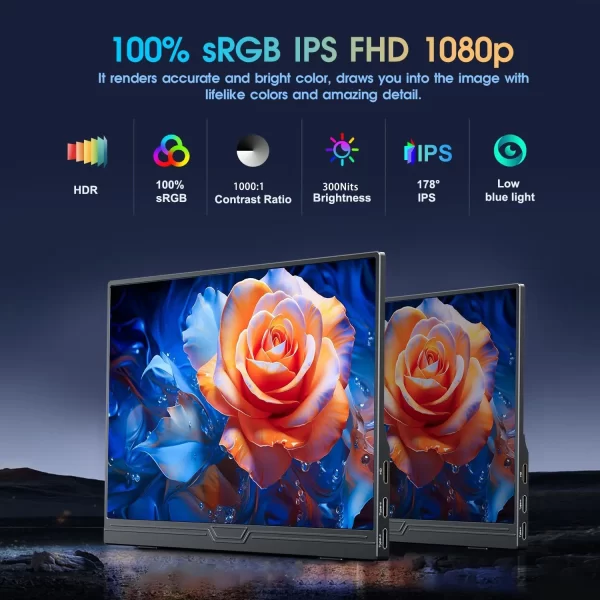 Monitor portátil de 15.6 polegadas fhd ips 300cd/m2 USB-C hdmi monitor de jogos para pc/ps3/4/5/switch/xbox/laptop/mini pc/telefone - Imagem 2