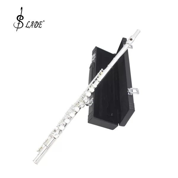SLADE Flauta de metal com 16 buracos, flauta profissional com chave C, flauta de concerto banhada a prata com estojo, pano de limpeza, luvas, peças de música - Imagem 3