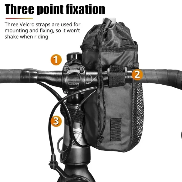 Saco de bicicleta titular garrafa guiador haste saco térmico com bolso malha suportes copo café ciclismo garrafa água transportadora saco - Imagem 2