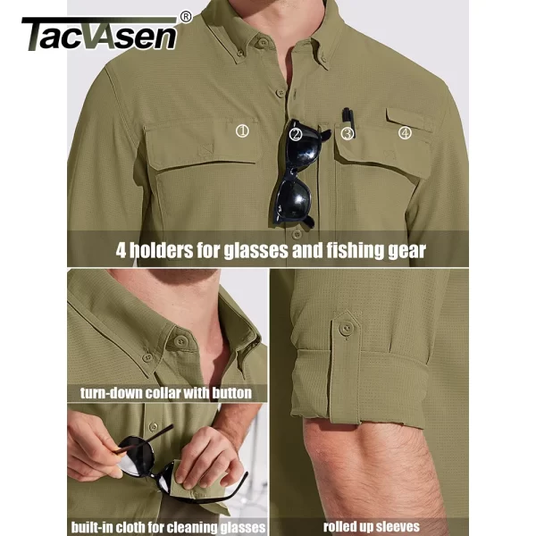 TACVASEN-Camisas de manga comprida para homens, UPF 50 +, proteção solar, camisas de pesca, malha respirável, caminhadas, trabalho, carga, secagem rápida - Imagem 4