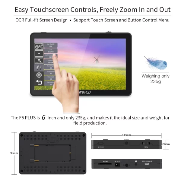 FEELWORLD 6 Polegada F6 PLUS V2 Câmera DSLR Monitor de Campo 3D LUT Tela Sensível Ao Toque IPS FHD 1920x1080 Suporte de Assistência de Foco de Vídeo 4K HDMI - Imagem 5