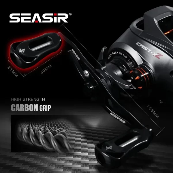 SEASIR Cast X2 Baitcasting Reel 7.3:1 Rolamento cerâmico híbrido Arruela de fibra de carbono Sistema de rolamento duplo N52 Freio Carretilhas de pesca - Imagem 6