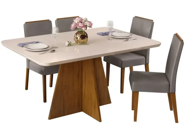 Mesa de Jantar 4 Cadeiras Retangular Off White e Lunar DJ Móveis Siena - Imagem 3