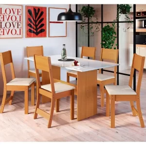 Mesa de Jantar com 6 Cadeiras Luiza Indekes
