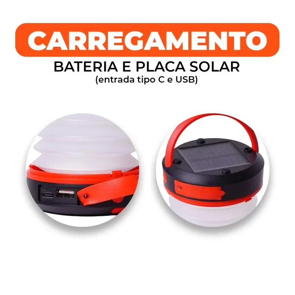 Lâmpada Lanterna Carregamento De Led Solar Dobravel Retrátil Portátil Para Acampamento Recarregável Bask - Imagem 3