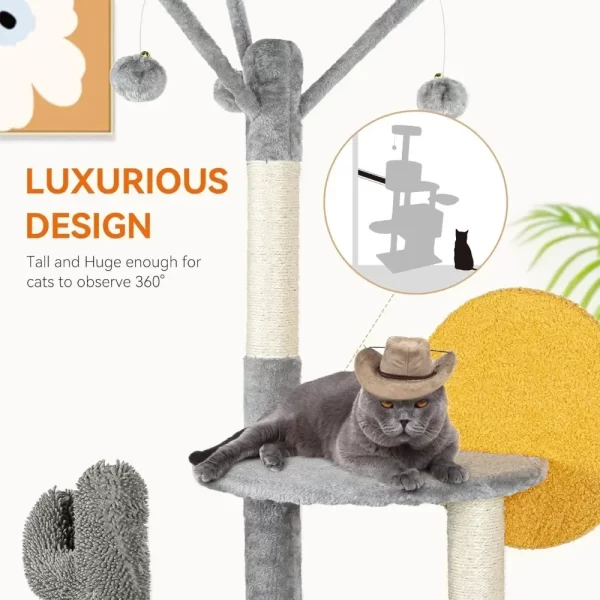 Newpet 172 cm Grande Prateleira Multi-Nível para Gatos Estrutura de Escalada de Madeira Poste de Arranhador Pilar de Sisal Patas de Moagem Plataforma de Salto - Imagem 3