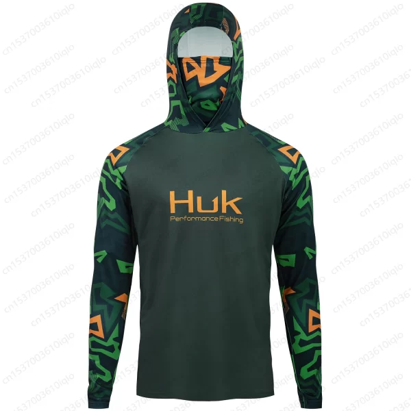 Huk upf 50 + manga longa com capuz capa facial camisas de pesca moletom de secagem rápida respirável proteção uv camisas de pesca masculinas - Imagem 2