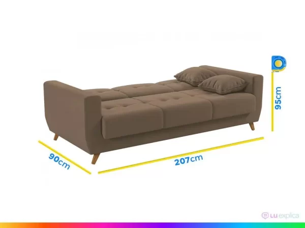 Sofá-cama Casal 3 Lugares com Baú Reclinável Veludo Matrix Pâmela - Imagem 6