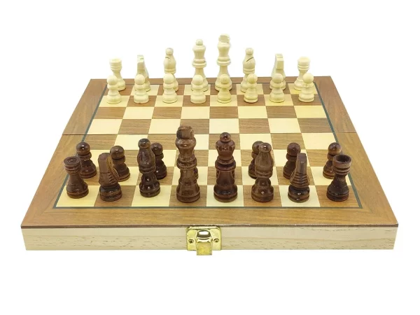 Jogo Xadrez e Damas Luxo Hoyle Games 2 Em 1 Tabuleiro Caixa Dobrável e Peças em Madeira - Imagem 3