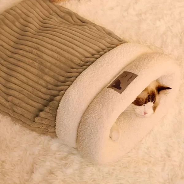 Gato caverna saco de dormir pet esteira inverno espessamento almofada aquecimento saco burrowing aconchegante macio cama confortável para animais de estimação ao ar livre indoor - Imagem 5